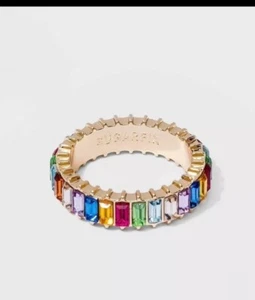 Sugarfix by BaubleBar Multicolor Crystal Baguette Ring - Gold- Size 8 - Picture 1 of 4