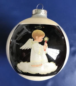 De colección 1980 Sello Brian Day Firmado Vidrio Adorno Navidad Ángel 3" D - Imagen 1 de 6