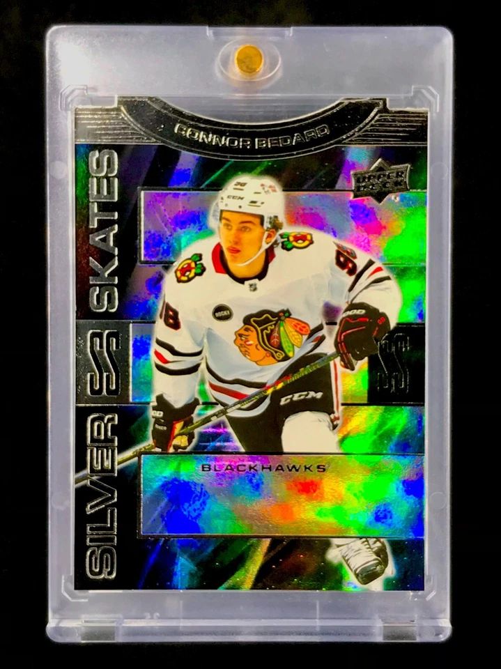 CONNOR BEDARD BLACK ROOKIE REFRACTOR Die Cut Holo Upper Deck RC - BLACKHAWKS - Image 1 of 4