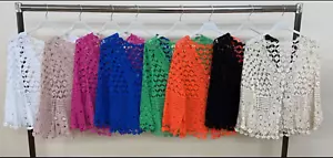 Mujeres Crochet Top Damas Italiano Lagenlook Encaje Corto Cárdigan Encogido Túnica Top - Imagen 1 de 11