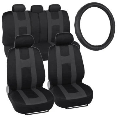 Charcoal Rome Sport Car Seat Cover & Stitched Synth Leather Steering Wheel Cover - Image 1 of 4