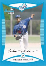 2008 Bowman Prospects Blue #BP19 Wesley Wright 032/500 Los Angeles Dodgers