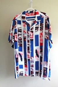 No Boundaries Shirt Mens 3X Plus Button Up Rayon Americana Photo Print S/Sleeve - Picture 1 of 7
