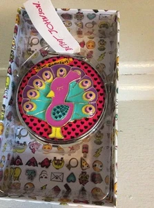 $35 Betsey Johnson Silvertone Peacock Rhinestone Enameled Compact BPB6 - Picture 1 of 4