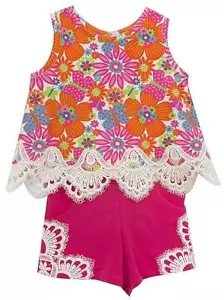 Rare Editions Fuchsia Orange Floral Lace Short Set 12 18 24 Months - Picture 1 of 1