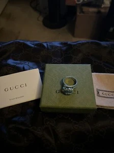 Gucci Unisex Aged Silver Blue Garden Snake Ring IT22 US10 525177 J8410 8183 - Picture 1 of 10
