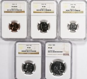 1963 1c-50c Proof Set  (5 Coins) NGC GRADED - ALL GRADED PROOF 68! Stunning Set!