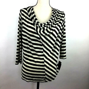 Ellen Tracy NWT Knit Top Women M Draped Neckline Striped 3/4 Sleeve - Picture 1 of 8