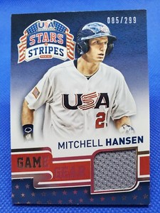 2015 Stars & Stripes MITCHELL HANSEN Game Gear Jersey card #/299 LA DODGERS