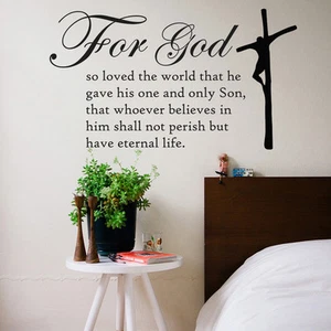 Vinyl Wall Art Large Stickers Bible Quote John 3:16 Mural Bedroom Decoration - Picture 1 of 9