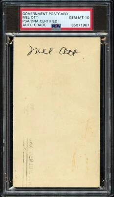 Mel Ott Signed Govt Postcard 1944 PSA/DNA Encapsulated GEM MINT 10! - Image 1 of 3