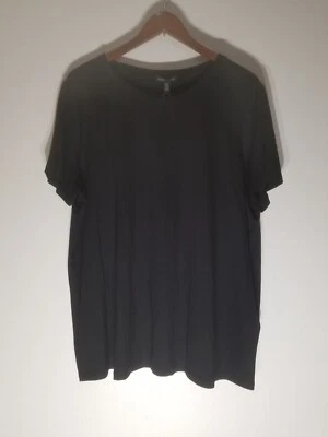 Eileen Fisher Round Neck Cap Sleeve Black Light Viscose Jersey Tee NWT Size XL - Image 1 of 4