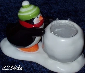 NEW Hallmark Holiday Collection Ceramic PENGUIN with Snowball Tea Light Holder - Picture 1 of 3