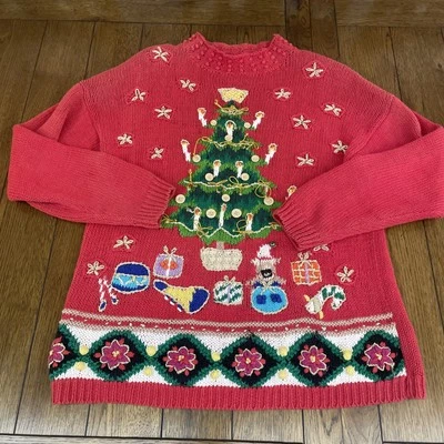 De Colección BP Designs Cuello Simulado Rojo Tejido Árbol de Navidad Suéter Túnica Para Mujer L Leer Foto 1 de 4