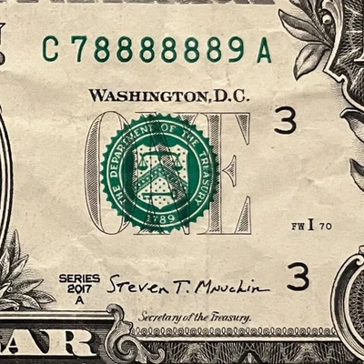 ((6-OF-A-KIND CHUNKY LADDER)) (78888889) One Dollar Fancy Serial Number  - Image 1 of 3