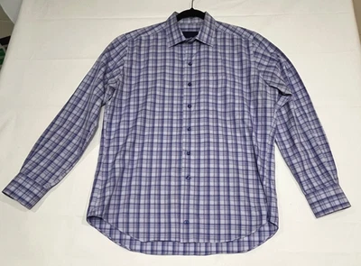 Camisa David Donahue Azul Púrpura A Cuadros Manga Larga Abotonada Para Hombre Talla Grande 17 Foto 1 de 4