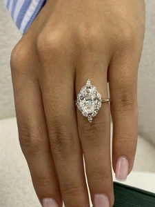 IGI Certified Oval Diamond Ring VS1 E 3.7 Ct Marquise Labcreated 18K White Gold - Picture 1 of 11