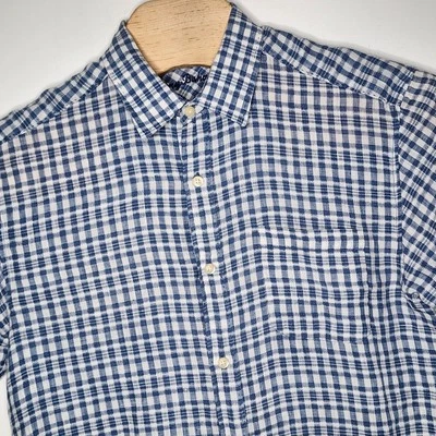 Tommy Bahama Shirt Men Size S/P Blue Plaid Linen Hawaiian Button Up Short Sleeve - Image 1 of 4