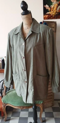 Chemise style veste Taille 44/46 simili daim vert olive 2 poches TBE - Photo 1/4