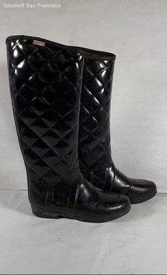 Hunter Black Round Toe Pull-On Classic Knee High Rain Unisex Boots Size W7 M6 - Image 1 of 4