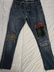 Polo Ralph Lauren RUGBY European Jeans Patchwork Straight Leg  ZIP LEGS  32x34  - Picture 1 of 6