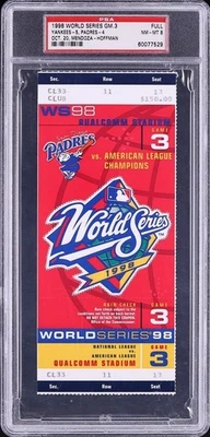 1998 MLB WORLD SERIES FULL GAME 3 TICKET YANKEES PADRES DEREK JETER/CONE PSA 8 - Image 1 of 2