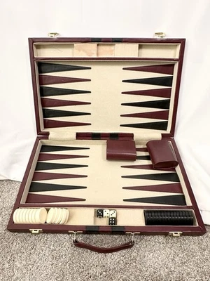Backgammon Leather Set 15x19’’ Gambling Travel Case Complete Set - Image 1 of 4