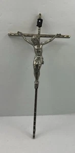 Vintage Cross Crucifix Silver Color / Tone Made in Italy 7-1/8" Tall - Picture 1 of 7