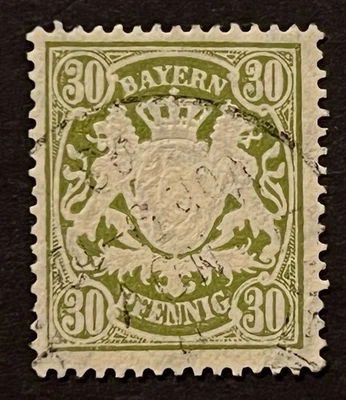 Sellos de viaje: estampillas de Alemania Bayern #67 - 30 Pfennig usadas estampadas a mano Foto 1 de 4