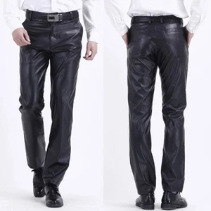 Men‘s Pu Leather Trousers Gothic Pant Motorcycle Punk Stretch Slim Fit Plus Size - Picture 1 of 22