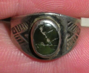 VINTAGE EARLY NAVAJO GREEN TURQUOISE STERLING SILVER RING SZ 4 GREAT STAMPS vafo - Picture 1 of 8