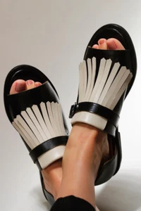 Aimeela US Size 10 Contrast Color Fringe Open Round Toe Slip-On Sandals 22z pd - Picture 1 of 3