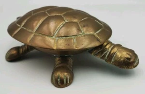 Vintage Brass Turtle Trinket Box/collectible Metal Tortoise Pin Dish - Picture 1 of 13