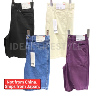 Medio pantalón corto de mezclilla UNIQLO U 22-36 negro/beige/azul/púrpura para mujer 476946 nuevo con etiquetas - Imagen 1 de 15