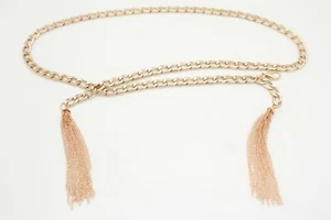 Women Gold Metal Chain Wrap Luxurious Style Belt Hip Waist Tassel Fringes XS S M - Picture 1 of 21