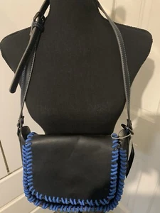 STEVE MADDEN Crossbody Bag Purse Hart Whip Stitch Black W/Blue Trim New W/Tags - Picture 1 of 8