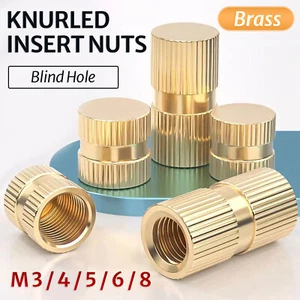 Solid Brass Knurled Insert Nuts Thumb Embedded Nuts Blind-hole M3 M4 M5 M6 M8 - Picture 1 of 55