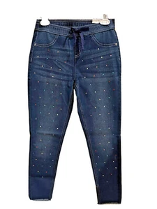 NWT Justice Girls Jeans Rhinestone Knit Waist Jeggings Skinny 18 XXL Dark Wash - Picture 1 of 3