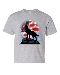 American Howling Wolf Youth T-Shirt Wildlife Animal Wolves Wilderness Kids Tee - Picture 1 of 8