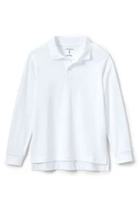 Lands' End Uniform Big Kids Interlock Polo Shirt White Long Sleeve Small 8 NEW - Picture 1 of 2