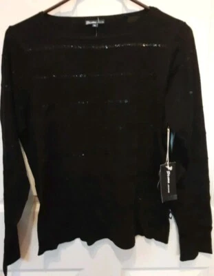 Nuevo con etiquetas Suéter Bisou Jeans Negro Talla XL Mangas Largas Brillante Negro Rayas Elástico Foto 1 de 4