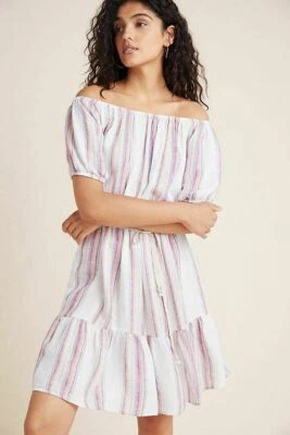Anthropologie бархата Graham Spencer с открытыми плечами мини-платье льняной полоски XS новый с Ярлыками - Изображение 1 из 4