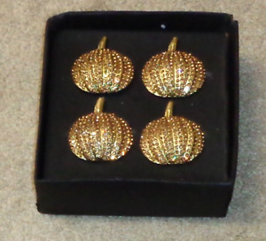 Gold Halloween Thanksgiving Pumpkin Napkin Rings Sequins Set of 4 New