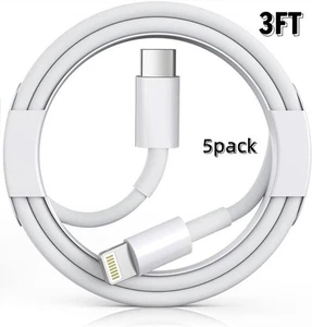 5 pack 3FT USB-C to iPhone Cable PD Fast Charger Cord For iPhone 14 13 12 Pro - Picture 1 of 11