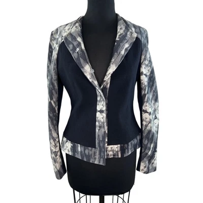 Versace VERSUS Tailored Wool Jacket Hook & Eye Black White Gray Trim S M Vintage - Image 1 of 4