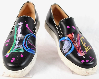 Zapatillas sin cordones CHRISTIAN LOUBOUTIN cuero negro pintura salpicaduras AMOR 37 Foto 1 de 4