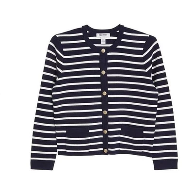 Cárdigan Suéter Nine West Para Mujer Azul Marino Blanco Rayas Dorado Botón Frontal XXL NUEVO CON ETIQUETAS Foto 1 de 4