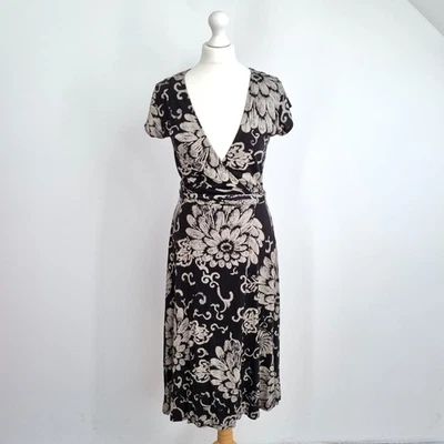 Lucky Brand Wrap Dress Jersey Large Floral Print Black Cotton Modal Casual Day - Image 1 of 4