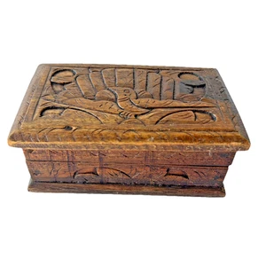 Caja de baratija pequeña de madera tallada a mano de colección almacenamiento de joyas motivo de pájaro - Imagen 1 de 13