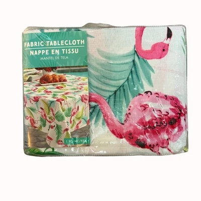 Flamingo Tropical Beach Fabric Tablecloth 60"x104" Wrinkle Resistant Table Decor - Image 1 of 4